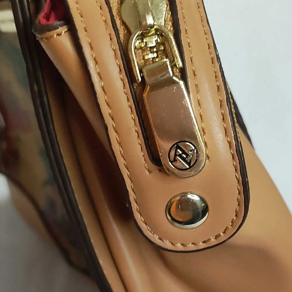 Adrienne‎ Vittadini Tan and Red Shoulder Bag with Floral Design